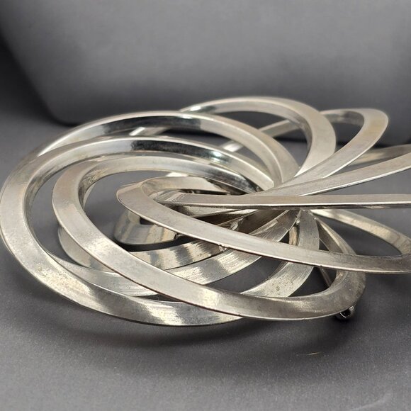 Vintage Silver Tone 3D Spiral Brooch 3"x3" Swirl Design Statement Jewelry - Picture 5 of 7